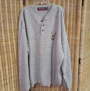 Focus America Sweater Hand Framed Polo 3- Buttons Beige 100% Cotton Size XL/48